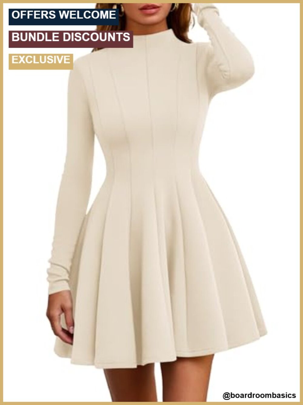 Women's Long Sleeve Fit and Flare Mini Dress Crew Neck A-Line